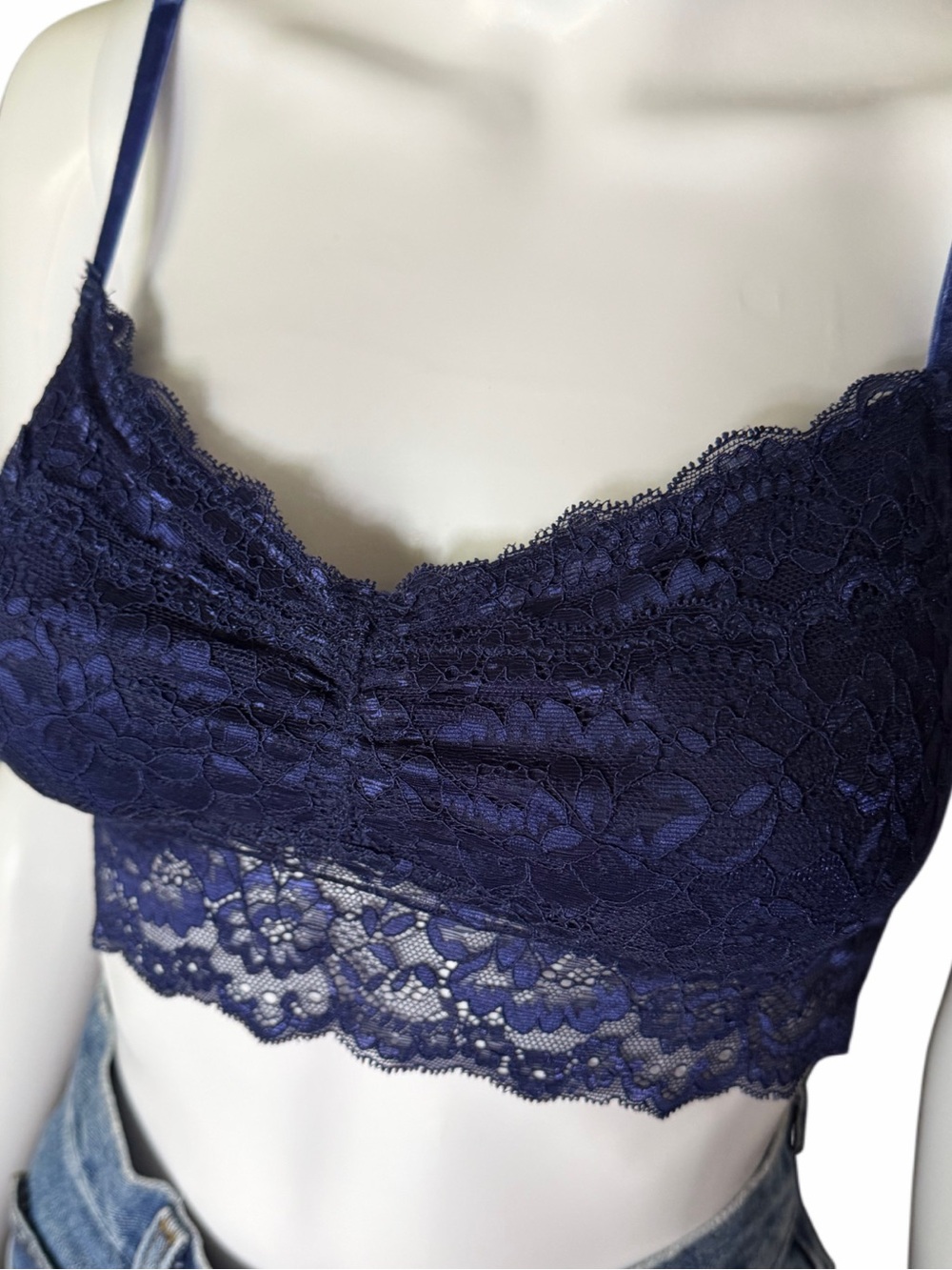 SO Intimates Lace Bralette Medium Navy Blue Wireless Floral Stretch Bra Intimate
